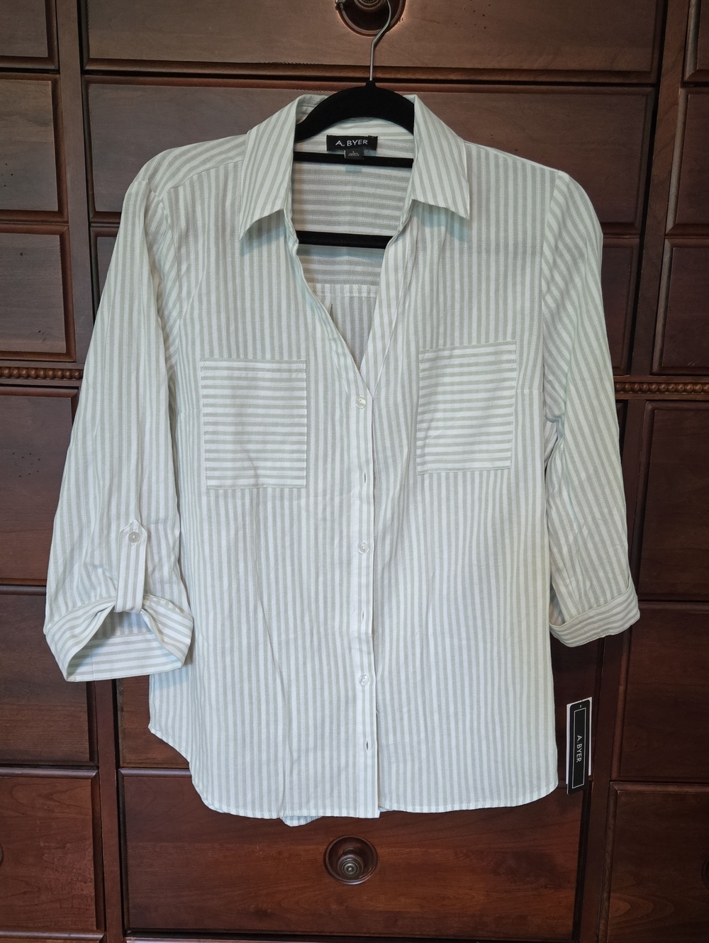 A. Byer Light Green Stripe Button-Up Shirt Size L NWT